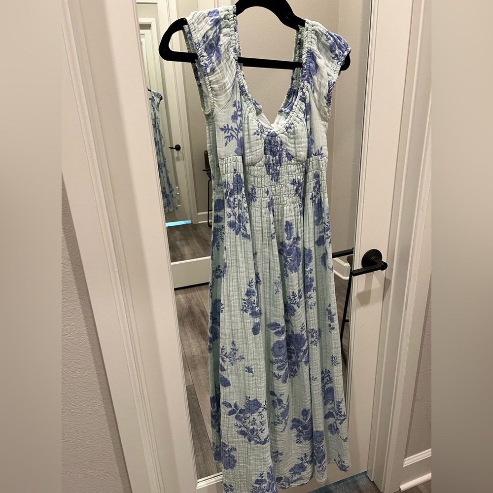 Free People Forget Me Not Midi Dress- Blue Floral